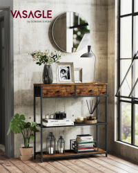 VASAGLE Keskeny Konzolasztal 2 Textil Fiókkal Rusztikus Barna és Tintafekete (EUZ-LNT092K01)