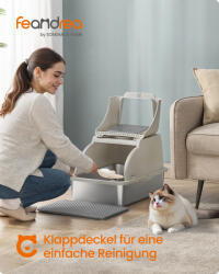 FEANDREA XL rozsdamentes acél macska alomtálca fedeles cappuccino bézs (EUZ-PPT005K01)