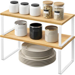 SONGMICS 2 darabos állítható konyhai polc szett fém és műfa anyagból felhőfehér és természetes bézs színben (EUZ-KCS200W01V1)