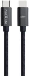 Maxlife MXUC-12 Kábel - Type-C (USB-C) / Type-C (USB-C) fekete szövet kábel 2m, 100W