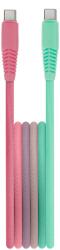  Setty - Type-C (USB-C) / Type-C (USB-C) menta-pink szövet kábel 1, 5 m, 15W