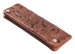 Angelo márkájú, sötétbarna színű, bőr dohánytárca - dombornyomott, világosbarna színű virágmintával (A-863007)