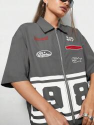 Shein DC55218 Shein Rövid Ujjú Ing Oversize Nyomott Mintával (8) S