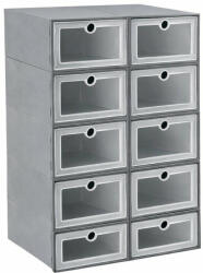 AT 10 db-os cipőrendező doboz szett, 32x21x12cm, szürke, műanyag (DA603)