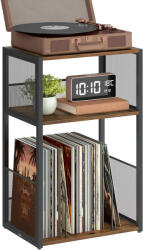 VASAGLE Lemezjátszó állvány, 3 szintes oldalasztal 30x43x69 cm, rusztikus barna
