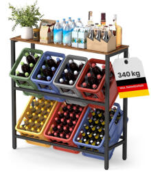 SONGMICS 2 szintes, 4 rekeszes acél ital tároló állvány, vintage barna és fekete