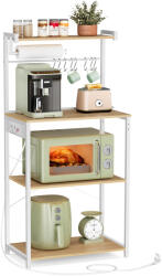 VASAGLE Szabadon álló 4 szintes konyhai polc konnektorokkal, arany tölgy-matt fehér