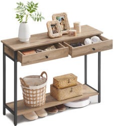 VASAGLE Fémvázas konzolasztal 2 fiókkal, ipari dizájn, tevebarna-fekete színben