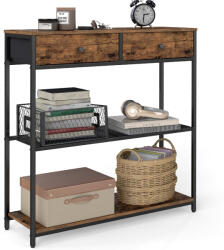 VASAGLE Keskeny konzolasztal 2 fiókkal, 3 szintes, rusztikus barna és fekete színben