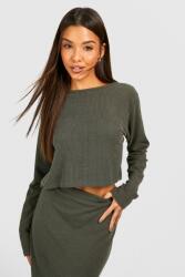 Boohoo KC95216 Boohoo Laza Bordázott Crop Top Hosszú Ujjú (8) S