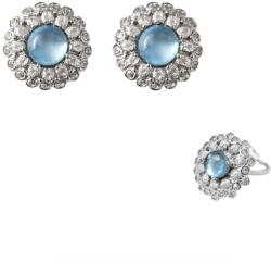  Cercei Acvamarin Cu Zircon Oval 14x14x16 mm Argint 925 - 1 Pereche