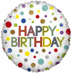 Conver ECO fólia lufi, 18"/45cm, gömb, pöttyös, Happy Birthday