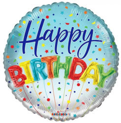 Conver ECO fólia lufi, 18"/45cm, gömb alakú, konfettis, Happy Birthday