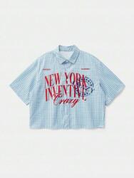 Shein KC65114 Shein Kockás Rövid Ujjú Ing Nyomott Mintával (8) M