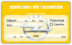 gigastore Opel - Vezérlés csere szerviz matrica 10x6 cm saját logóval : Színek - Sárga