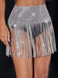 Shein CC44314 Shein Mini Szoknya Ezüst Strasszokkal (8) M