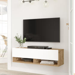 [en. casa] Comoda TV Laitila 100 cm, stejar rustic si alb, cu usa si rafturi (80983401)