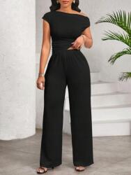 Shein ZC55214 Shein Textur Nadrág Széles Fekete Magas Derekú (8) 50