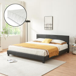 Corium Pat tapitat Albacete 180x200 cm cu saltea inclusa, piele ecologica, negru (48984638)