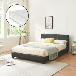 Corium Pat tapitat Albacete cu saltea 140x200 cm, piele ecologica, negru (48984140)
