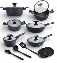 Masterpan Márvány Edénykészlet 15EL. Gránit Bevonat Indukciós Gáz Fekete (MP-7003)