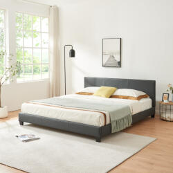 Corium Pat tapitat din piele ecologica Albacete 180x200 cm gri închis (49619395)