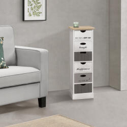 [en. casa] Comoda îngusta Salo Happy Day cu 6 sertare, alb si gri, 91x29x27 cm (78441436) Comoda