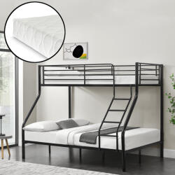 [neu. haus] Pat supraetajat metalic Sortland 200x140/90 cm cu 2 saltele, negru (57631039)