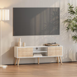[en. casa] Comoda TV Eskilstuna cu 2 usi si 2 rafturi, alb si stejar (73649698)