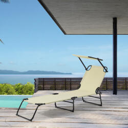 [casa.pro] Sezlong pliabil Lomeda cu copertina reglabila, 187x53x27 cm, bej (52388263)