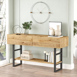 [en. casa] Masa consola Lappeenranta cu 2 usi si polita, stejar rustic/negru, 139 cm (80983402)