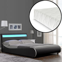 Corium Pat tapitat Valencia 140x200 cu LED RGB si saltea, negru (49177749)