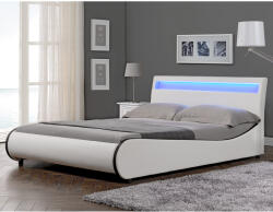 Corium Pat tapitat cu LED Valencia 140x200 cm, alb cu margine neagra (49148151)