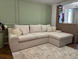 MobAmbient Colțar fix 4 locuri, 300 x 170 cm din stofă pufoasă, bej - model ALMA