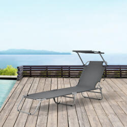 [casa.pro] Set 2 sezlonguri pliabile cu parasolar Argozelo, gri închis (76026596)