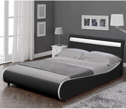 Corium Pat tapitat LED Valencia 180x200 cm, negru cu margine alba (49148367)