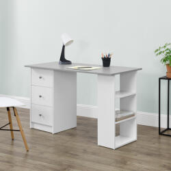 [en. casa] Birou Lemberg 120x50x72 cm cu 3 sertare si rafturi, alb/gri (67977821)