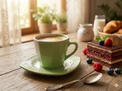  Set 24 piese, cesti cafea cu farfurioare, ceramica, model modern verde, set complet ceai cafea (CF12-V/A)