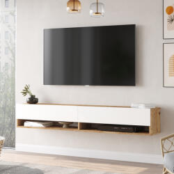 [en. casa] Comoda TV Laitila 180 cm, stejar rustic si alb, cu 2 usi (80983389)
