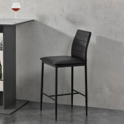 [en. casa] Set 2 scaune de bar Lidköping negre cu spatar si tapiterie din piele ecologica (69369742)