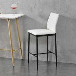 [en. casa] Set 2 scaune de bar Lidköping albe cu spatar, piele ecologica si cadru metalic (69369741)