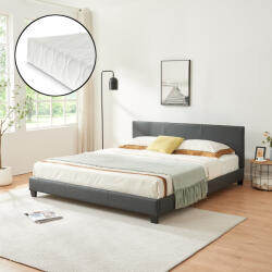Corium Pat tapitat Albacete 180x200 cm cu saltea inclusa, gri închis (49619560)