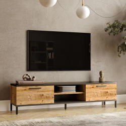 [en. casa] Comoda TV Lempäälä cu 2 rafturi, 160 x 35 x 39 cm, stejar antichizat/antracit (80983408)