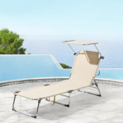 [en. casa] Sezlong pliabil din aluminiu cu parasolar Legorreta, bej, 189x57 cm (76477072)