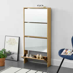 [en. casa] Pantofar Vogar cu 4 usi oglinda, 134x63x17 cm, decor stejar (69638640) Pantofar