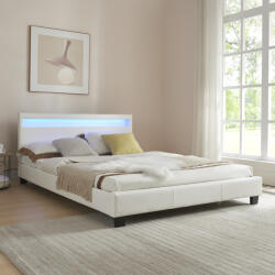 Corium Pat tapitat cu LED Paris 140x200 cm alb, din piele ecologica (46193464)