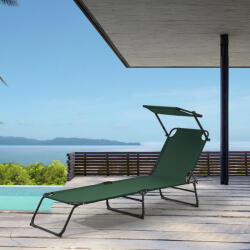 [casa.pro] Sezlong pliabil Lomeda cu copertina reglabila, verde închis, 187x53 cm (52388264)