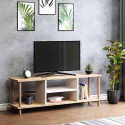 [en. casa] Masa TV Ærøskøbing cu 2 rafturi, 120 x 29 cm, alb si stejar (81278734)