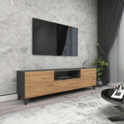 [en. casa] Comoda TV Torsby cu 3 usi, antracit si aspect stejar, 140 cm (81369994)