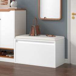 [en. casa] Banca pentru pantofi Degerfors 80x39x45 cm, alba, cu sezut tapitat (73294023)